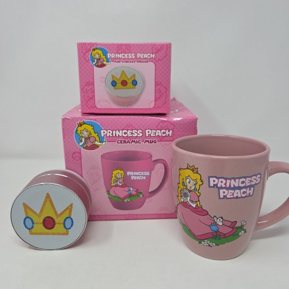 Super Mario Bros Princess Peach Mini Bluetooth Speaker & Ceramic Mug Nintendo